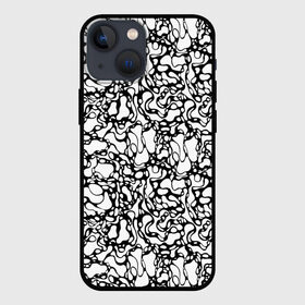 Чехол для iPhone 13 mini с принтом Абстрактная жидкость в Санкт-Петербурге,  |  | абстрактный | вода | геометрический | геометрия | дырки | жидкость | нейрографика | петли | плазма | пузыри | пятна | черно белый