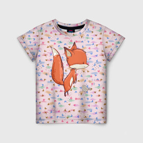 Детская футболка 3D с принтом Лисичка и мышка в Санкт-Петербурге, 100% гипоаллергенный полиэфир | прямой крой, круглый вырез горловины, длина до линии бедер, чуть спущенное плечо, ткань немного тянется | fox | foxy | животное | звери | лиса | лисенок | лисичка | милая | рыжая | фокс