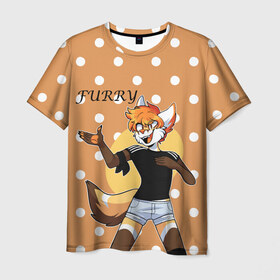 Мужская футболка 3D с принтом Furry fox guy в Санкт-Петербурге, 100% полиэфир | прямой крой, круглый вырез горловины, длина до линии бедер | animal | anthro | covered in fur | fox | furry | fursuit | лис | покрытый мехом | фурри