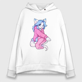 Женское худи Oversize хлопок с принтом Furry beast girl в Санкт-Петербурге, френч-терри — 70% хлопок, 30% полиэстер. Мягкий теплый начес внутри —100% хлопок | боковые карманы, эластичные манжеты и нижняя кромка, капюшон на магнитной кнопке | animal | anthro | covered in fur | furry | fursuit | звери | покрытый мехом | фурри