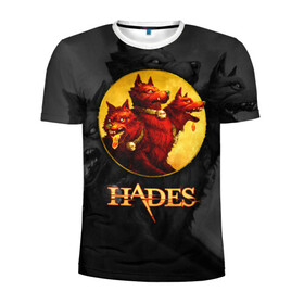 Мужская футболка 3D спортивная с принтом Hades wolf в Санкт-Петербурге, 100% полиэстер с улучшенными характеристиками | приталенный силуэт, круглая горловина, широкие плечи, сужается к линии бедра | hades | roguelike | бесконечные круги ада | волк | компьютерная игра | красный | трехглавый
