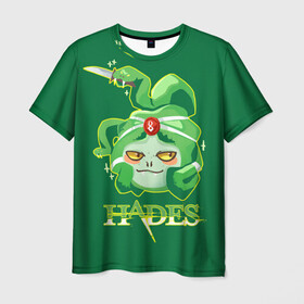 Мужская футболка 3D с принтом Hades Dusa Gorgon в Санкт-Петербурге, 100% полиэфир | прямой крой, круглый вырез горловины, длина до линии бедер | dusa | gorgon | hades | roguelike | бесконечные круги ада | в зубах | горгона | змея | компьютерная игра | мифология | нож