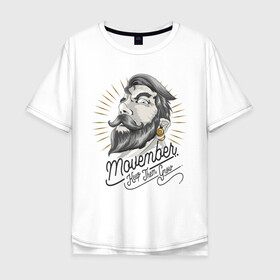 Мужская футболка хлопок Oversize с принтом Movember в Санкт-Петербурге, 100% хлопок | свободный крой, круглый ворот, “спинка” длиннее передней части | барбершоп | мужская | ноябрь | санта