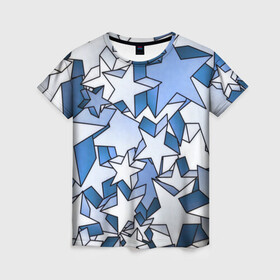 Женская футболка 3D с принтом Магические звезды в Санкт-Петербурге, 100% полиэфир ( синтетическое хлопкоподобное полотно) | прямой крой, круглый вырез горловины, длина до линии бедер | stars | абстракция | звезды | магические | паттерн | творчество
