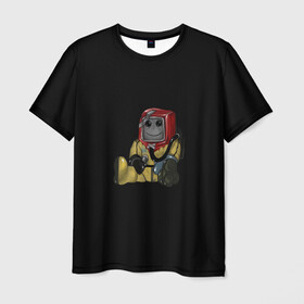 Мужская футболка 3D с принтом Smiley Hazmat Rust в Санкт-Петербурге, 100% полиэфир | прямой крой, круглый вырез горловины, длина до линии бедер | adventure | fun | hazmat | rust | videogame | игра | костюм | позитив | раст | химзащита | химкостюм