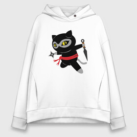 Женское худи Oversize хлопок с принтом Ninja Cat в Санкт-Петербурге, френч-терри — 70% хлопок, 30% полиэстер. Мягкий теплый начес внутри —100% хлопок | боковые карманы, эластичные манжеты и нижняя кромка, капюшон на магнитной кнопке | animal | cat | cute | kitty | meow | ninja | друг | животные | киска | китти | кот | котенок | котик | котэ | кошечка | кошка | лев | леопард | милый | мур | мяу | ниндзя | пантера | питомец | рысь | тигр