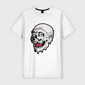 Мужская футболка хлопок Slim с принтом Ужасный и неповторимый в Санкт-Петербурге, 92% хлопок, 8% лайкра | приталенный силуэт, круглый вырез ворота, длина до линии бедра, короткий рукав | hallowen | слизь | стикер | ужас | череп