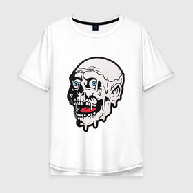 Мужская футболка хлопок Oversize с принтом Ужасный и неповторимый в Санкт-Петербурге, 100% хлопок | свободный крой, круглый ворот, “спинка” длиннее передней части | hallowen | слизь | стикер | ужас | череп