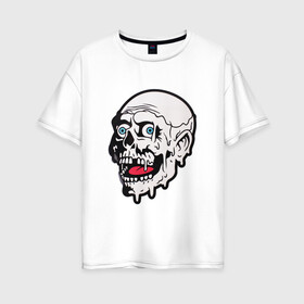 Женская футболка хлопок Oversize с принтом Ужасный и неповторимый в Санкт-Петербурге, 100% хлопок | свободный крой, круглый ворот, спущенный рукав, длина до линии бедер
 | hallowen | слизь | стикер | ужас | череп