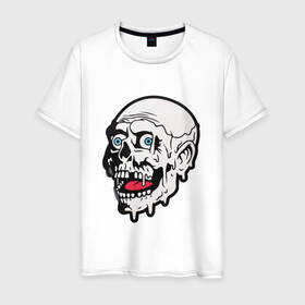 Мужская футболка хлопок с принтом Ужасный и неповторимый в Санкт-Петербурге, 100% хлопок | прямой крой, круглый вырез горловины, длина до линии бедер, слегка спущенное плечо. | hallowen | слизь | стикер | ужас | череп