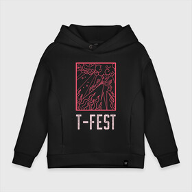 Детское худи Oversize хлопок с принтом T-FEST в Санкт-Петербурге, френч-терри — 70% хлопок, 30% полиэстер. Мягкий теплый начес внутри —100% хлопок | боковые карманы, эластичные манжеты и нижняя кромка, капюшон на магнитной кнопке | Тематика изображения на принте: 0372 | t fest | рэп | рэпер | т фест | ти фест | тифест | тфест