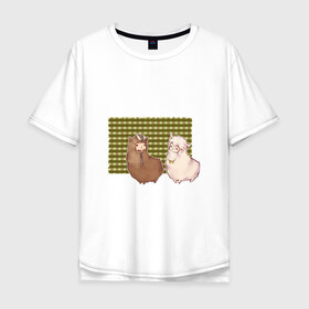 Мужская футболка хлопок Oversize с принтом Ламы в Санкт-Петербурге, 100% хлопок | свободный крой, круглый ворот, “спинка” длиннее передней части | арт | белая | белое животное | лама | ламочка | ламы | пушистая | пушистик | рисунок