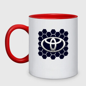 Кружка двухцветная с принтом Toyota - Honeycomb в Санкт-Петербурге, керамика | объем — 330 мл, диаметр — 80 мм. Цветная ручка и кайма сверху, в некоторых цветах — вся внутренняя часть | auto | camry | corolla | cruiser | land | logo | moto | rav | supra | toyota | авенсис | авто | автомобиль | камри | королла | крузер | ленд | лого | логотип | логотипы | марка | мото | рав | символ | соты | тойота | шильдик