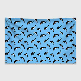 Флаг-баннер с принтом Дельфины в Санкт-Петербурге, 100% полиэстер | размер 67 х 109 см, плотность ткани — 95 г/м2; по краям флага есть четыре люверса для крепления | dolphin | дельфин | дельфины | море | морские | на голубом | с дельфином
