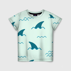 Детская футболка 3D с принтом Плавники акул в Санкт-Петербурге, 100% гипоаллергенный полиэфир | прямой крой, круглый вырез горловины, длина до линии бедер, чуть спущенное плечо, ткань немного тянется | shark | акула | акулы | жители | море | морские | океан | плавники | рыба