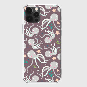Чехол для iPhone 12 Pro с принтом Осьминоги в Санкт-Петербурге, силикон | область печати: задняя сторона чехла, без боковых панелей | cute | octopus | милый | морское | осьминог | осьминожка | паттерн | тентакли | щупальца