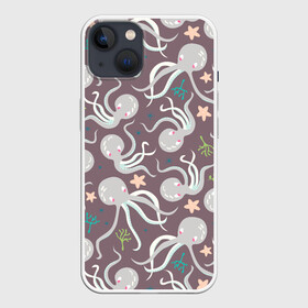Чехол для iPhone 13 с принтом Осьминоги в Санкт-Петербурге,  |  | cute | octopus | милый | морское | осьминог | осьминожка | паттерн | тентакли | щупальца