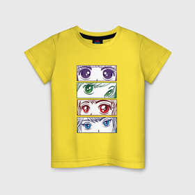 Детская футболка хлопок с принтом Глаза и взгляды аниме девочек в Санкт-Петербурге, 100% хлопок | круглый вырез горловины, полуприлегающий силуэт, длина до линии бедер | anime | chibi | collage | cute | eyes | girls | japan | japanese | kawaii | manga | sight | view | waifu | анимешник | анимешница | девочки | девушки | коллаж | лица | манга | настроение | рисунок в стиле аниме | типичная девушка | япония