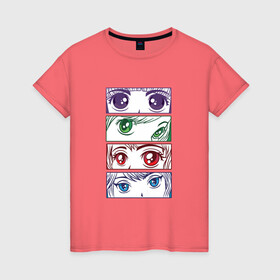 Женская футболка хлопок с принтом Глаза и взгляды аниме девочек в Санкт-Петербурге, 100% хлопок | прямой крой, круглый вырез горловины, длина до линии бедер, слегка спущенное плечо | Тематика изображения на принте: anime | chibi | collage | cute | eyes | girls | japan | japanese | kawaii | manga | sight | view | waifu | анимешник | анимешница | девочки | девушки | коллаж | лица | манга | настроение | рисунок в стиле аниме | типичная девушка | япония
