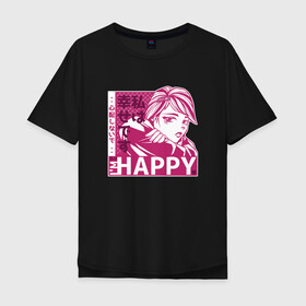 Мужская футболка хлопок Oversize с принтом Happy Sad Anime Girl Kanji в Санкт-Петербурге, 100% хлопок | свободный крой, круглый ворот, “спинка” длиннее передней части | anime | chibi | cute | girls | happiness | im happy | japan | japanese | kawaii | manga | waifu | анимешник | анимешница | грусть | девочки | девушки | иероглифы | кандзи | лица | манга | настроение | рисунок в стиле аниме | счастье | типичная 