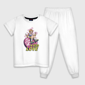 Детская пижама хлопок с принтом Kawaii Heart Anime Love в Санкт-Петербурге, 100% хлопок |  брюки и футболка прямого кроя, без карманов, на брюках мягкая резинка на поясе и по низу штанин
 | anime | chibi | in love | japan | japanese | kanji | kawaii | manga | mood | waifu | анимешник | анимешница | влюблена | влюблённость | кандзи | любовь | манга | настроение | рисунок в стиле аниме | розовое сердце | сердце