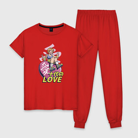 Женская пижама хлопок с принтом Kawaii Heart Anime Love в Санкт-Петербурге, 100% хлопок | брюки и футболка прямого кроя, без карманов, на брюках мягкая резинка на поясе и по низу штанин | anime | chibi | in love | japan | japanese | kanji | kawaii | manga | mood | waifu | анимешник | анимешница | влюблена | влюблённость | кандзи | любовь | манга | настроение | рисунок в стиле аниме | розовое сердце | сердце
