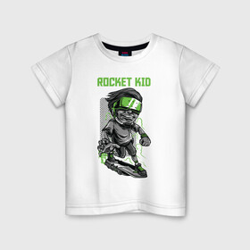 Детская футболка хлопок с принтом Rocket kid в Санкт-Петербурге, 100% хлопок | круглый вырез горловины, полуприлегающий силуэт, длина до линии бедер | Тематика изображения на принте: арт | графика | дети | ребенок | скейт | человек