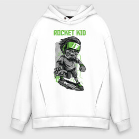 Мужское худи Oversize хлопок с принтом Rocket kid в Санкт-Петербурге, френч-терри — 70% хлопок, 30% полиэстер. Мягкий теплый начес внутри —100% хлопок | боковые карманы, эластичные манжеты и нижняя кромка, капюшон на магнитной кнопке | арт | графика | дети | ребенок | скейт | человек