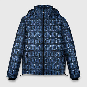 Мужская зимняя куртка 3D с принтом Текстура аллигатора (Синяя) в Санкт-Петербурге, верх — 100% полиэстер; подкладка — 100% полиэстер; утеплитель — 100% полиэстер | длина ниже бедра, свободный силуэт Оверсайз. Есть воротник-стойка, отстегивающийся капюшон и ветрозащитная планка. 

Боковые карманы с листочкой на кнопках и внутренний карман на молнии. | Тематика изображения на принте: аллигатор | кожа | крокодил | чешуя