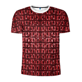Мужская футболка 3D спортивная с принтом Текстура аллигатора (Красная) в Санкт-Петербурге, 100% полиэстер с улучшенными характеристиками | приталенный силуэт, круглая горловина, широкие плечи, сужается к линии бедра | аллигатор | кожа | крокодил | чешуя
