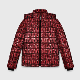 Зимняя куртка для мальчиков 3D с принтом Текстура аллигатора (Красная) в Санкт-Петербурге, ткань верха — 100% полиэстер; подклад — 100% полиэстер, утеплитель — 100% полиэстер | длина ниже бедра, удлиненная спинка, воротник стойка и отстегивающийся капюшон. Есть боковые карманы с листочкой на кнопках, утяжки по низу изделия и внутренний карман на молнии. 

Предусмотрены светоотражающий принт на спинке, радужный светоотражающий элемент на пуллере молнии и на резинке для утяжки | Тематика изображения на принте: аллигатор | кожа | крокодил | чешуя