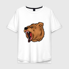 Мужская футболка хлопок Oversize с принтом Медведь в Санкт-Петербурге, 100% хлопок | свободный крой, круглый ворот, “спинка” длиннее передней части | бурый | животное | зверь | медведь | рык | свирепый