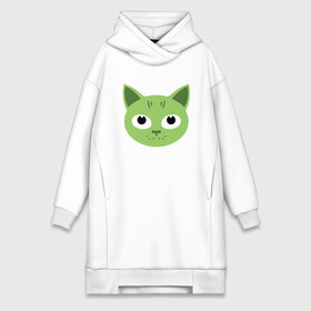 Платье-худи хлопок с принтом Green Cat в Санкт-Петербурге,  |  | animal | cat | cute | kitty | meow | друг | животные | киска | китти | кот | котенок | котик | котэ | кошечка | кошка | лев | леопард | милый | мур | мяу | пантера | питомец | рысь | тигр