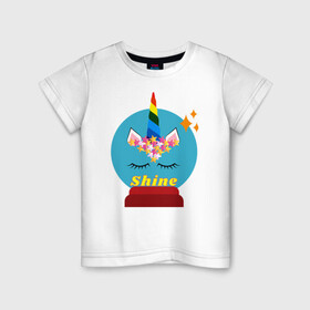 Детская футболка хлопок с принтом Shine unicorn в Санкт-Петербурге, 100% хлопок | круглый вырез горловины, полуприлегающий силуэт, длина до линии бедер | color | forchildren | forwomen | magic | rainbow | shine | unicorn