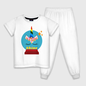 Детская пижама хлопок с принтом Shine unicorn в Санкт-Петербурге, 100% хлопок |  брюки и футболка прямого кроя, без карманов, на брюках мягкая резинка на поясе и по низу штанин
 | color | forchildren | forwomen | magic | rainbow | shine | unicorn