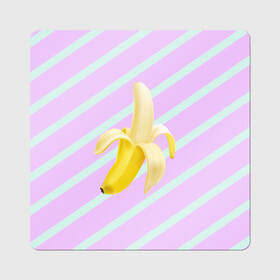 Магнит виниловый Квадрат с принтом Банан графический фон в Санкт-Петербурге, полимерный материал с магнитным слоем | размер 9*9 см, закругленные углы | банан | геометрический принт | графический принт | лавандовый | летний | лето | мятный | полоска | принт