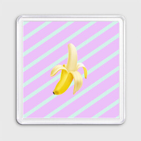 Магнит 55*55 с принтом Банан графический фон в Санкт-Петербурге, Пластик | Размер: 65*65 мм; Размер печати: 55*55 мм | банан | геометрический принт | графический принт | лавандовый | летний | лето | мятный | полоска | принт