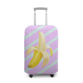 Чехол для чемодана 3D с принтом Банан графический фон в Санкт-Петербурге, 86% полиэфир, 14% спандекс | двустороннее нанесение принта, прорези для ручек и колес | банан | геометрический принт | графический принт | лавандовый | летний | лето | мятный | полоска | принт