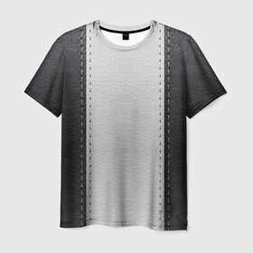 Мужская футболка 3D с принтом Черно белая кожа в Санкт-Петербурге, 100% полиэфир | прямой крой, круглый вырез горловины, длина до линии бедер | leather | кожа | полосы | пэчворк | черно белый
