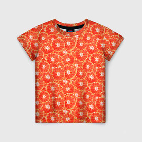 Детская футболка 3D с принтом Красный Апельсин в Санкт-Петербурге, 100% гипоаллергенный полиэфир | прямой крой, круглый вырез горловины, длина до линии бедер, чуть спущенное плечо, ткань немного тянется | orange | red | апельсин | красный | цитрусы
