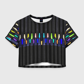 Женская футболка Crop-top 3D с принтом Цветные Карандаши в Санкт-Петербурге, 100% полиэстер | круглая горловина, длина футболки до линии талии, рукава с отворотами | colored | pencils | карандаши | мелки | цветные