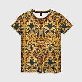 Женская футболка 3D с принтом luxury style в Санкт-Петербурге, 100% полиэфир ( синтетическое хлопкоподобное полотно) | прямой крой, круглый вырез горловины, длина до линии бедер | 3d | 3д | luxury | абстракция | золото | паттерн | роскошь | текстуры