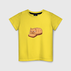 Детская футболка хлопок с принтом Кот хлеб - Bread Cat в Санкт-Петербурге, 100% хлопок | круглый вырез горловины, полуприлегающий силуэт, длина до линии бедер | kitten | kitty | meme | memes | puss | pussy | pussycat | батон | булка | булочка | киса | киска | кисуля | кот из мема | котёнок | котик | котята | кошка | мем | мемас | мемчик | не еш подумой | не ешь подумай | нееште меня | 