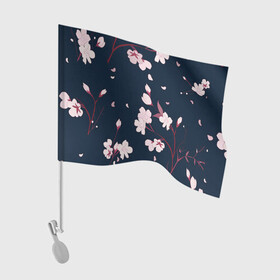 Флаг для автомобиля с принтом Веточки сакуры в Санкт-Петербурге, 100% полиэстер | Размер: 30*21 см | арт | ветка | ветки | веточка | веточки | ночь | рисунок | розовые бутоны | розовые цветы | сакура | тёмный фон | цветение | цветение вишни | цветок | цветы | цветы вишни | чёрное | яркие цветы