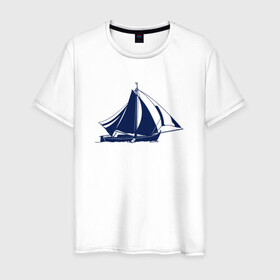 Мужская футболка хлопок с принтом Корабль в Санкт-Петербурге, 100% хлопок | прямой крой, круглый вырез горловины, длина до линии бедер, слегка спущенное плечо. | sailboat | кораблик | корабль | лодка | парус | парусная лодка | тату | татуировка