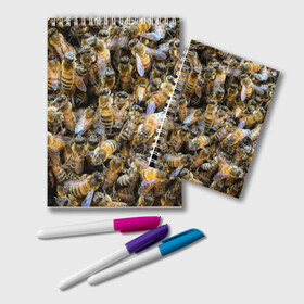 Блокнот с принтом Пчёлы в Санкт-Петербурге, 100% бумага | 48 листов, плотность листов — 60 г/м2, плотность картонной обложки — 250 г/м2. Листы скреплены удобной пружинной спиралью. Цвет линий — светло-серый
 | живность | животное | животные | насекомое | насекомые | пчела | пчёлка | пчёлки | пчёлы