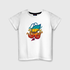 Детская футболка хлопок с принтом Ктулху цветной в Санкт-Петербурге, 100% хлопок | круглый вырез горловины, полуприлегающий силуэт, длина до линии бедер | king | kraken | octopus | корона | кракен | ктулху | море | морские | морское | осьминог | щупальца
