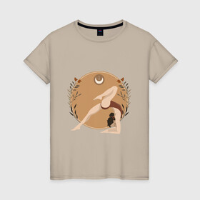 Женская футболка хлопок с принтом Yoga в Санкт-Петербурге, 100% хлопок | прямой крой, круглый вырез горловины, длина до линии бедер, слегка спущенное плечо | девушка | йога | купальник | спорт | цветы