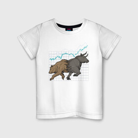 Детская футболка хлопок с принтом Бык или Медведь в Санкт-Петербурге, 100% хлопок | круглый вырез горловины, полуприлегающий силуэт, длина до линии бедер | bulls | акции | банк | бык | инвестиции | медведь | тинькофф