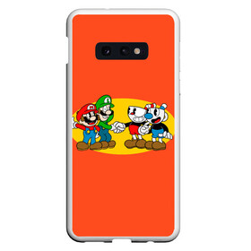 Чехол для Samsung S10E с принтом CupHead x Mario в Санкт-Петербурге, Силикон | Область печати: задняя сторона чехла, без боковых панелей | Тематика изображения на принте: arkade | cup head | cuphead | game | games | mario | аркада | игра | игры | кап хэд | капхед | купа хэд | марио | сгз руфв | сгзруфв | чашкоголовый